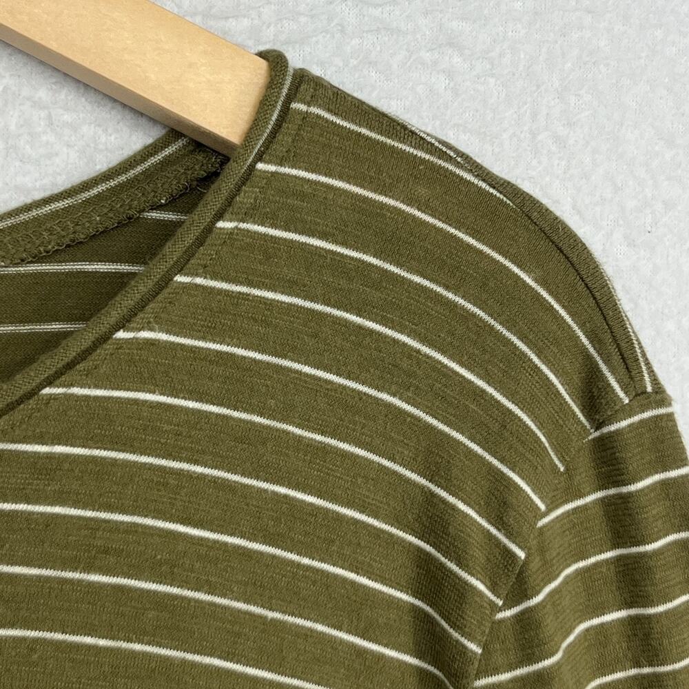 EILEEN FISHER Top XL Organic Cotton Jersey Striped Round Neck Long Sleeve Green